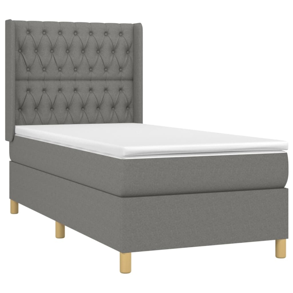 Pat box spring cu saltea, gri închis, 90x190 cm, textil - 2 | YEO
