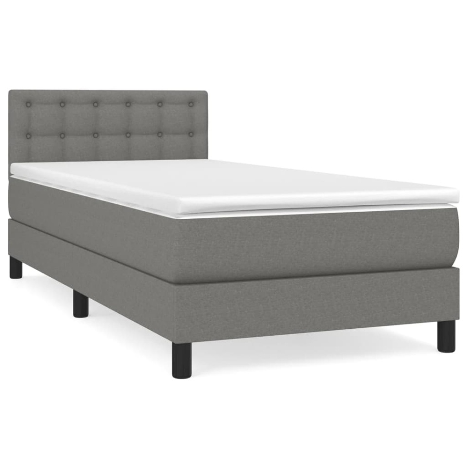 Pat box spring cu saltea, gri închis, 90x190 cm, textil - 1 | YEO