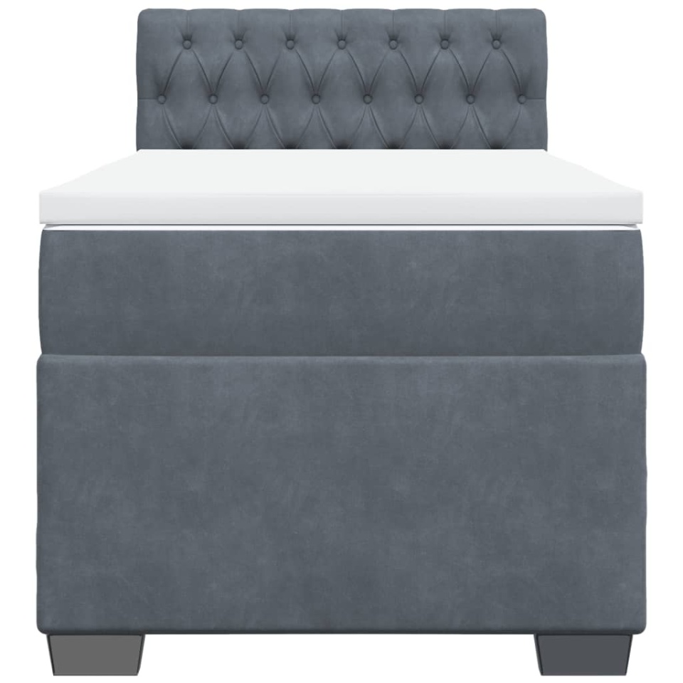 Pat box spring cu saltea, gri închis, 90x200 cm, catifea - 3 | YEO