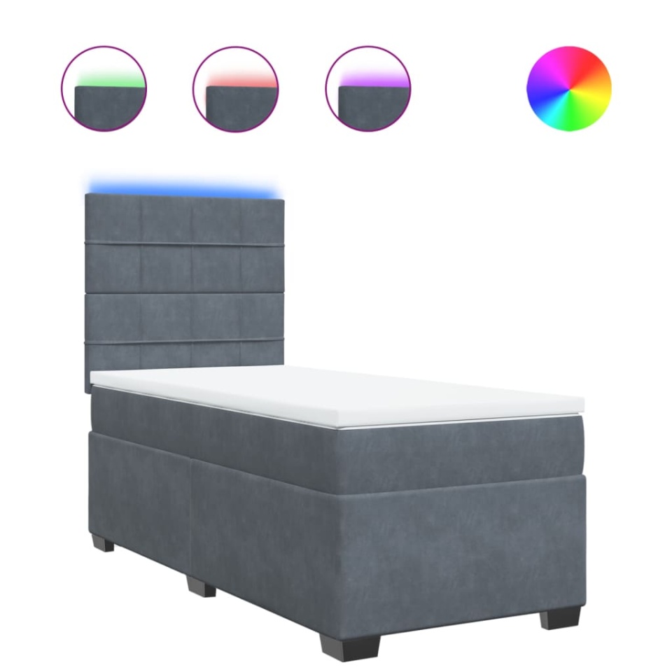 Pat box spring cu saltea, gri închis, 90x200 cm, catifea - 1 | YEO