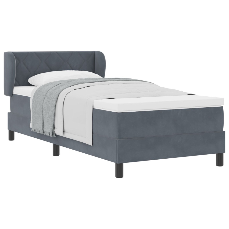 Pat box spring cu saltea, gri închis, 90x200 cm, catifea - 1 | YEO