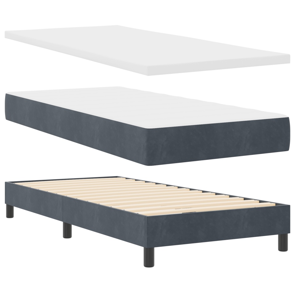 Pat box spring cu saltea, gri închis, 90x200 cm, catifea - 1 | YEO