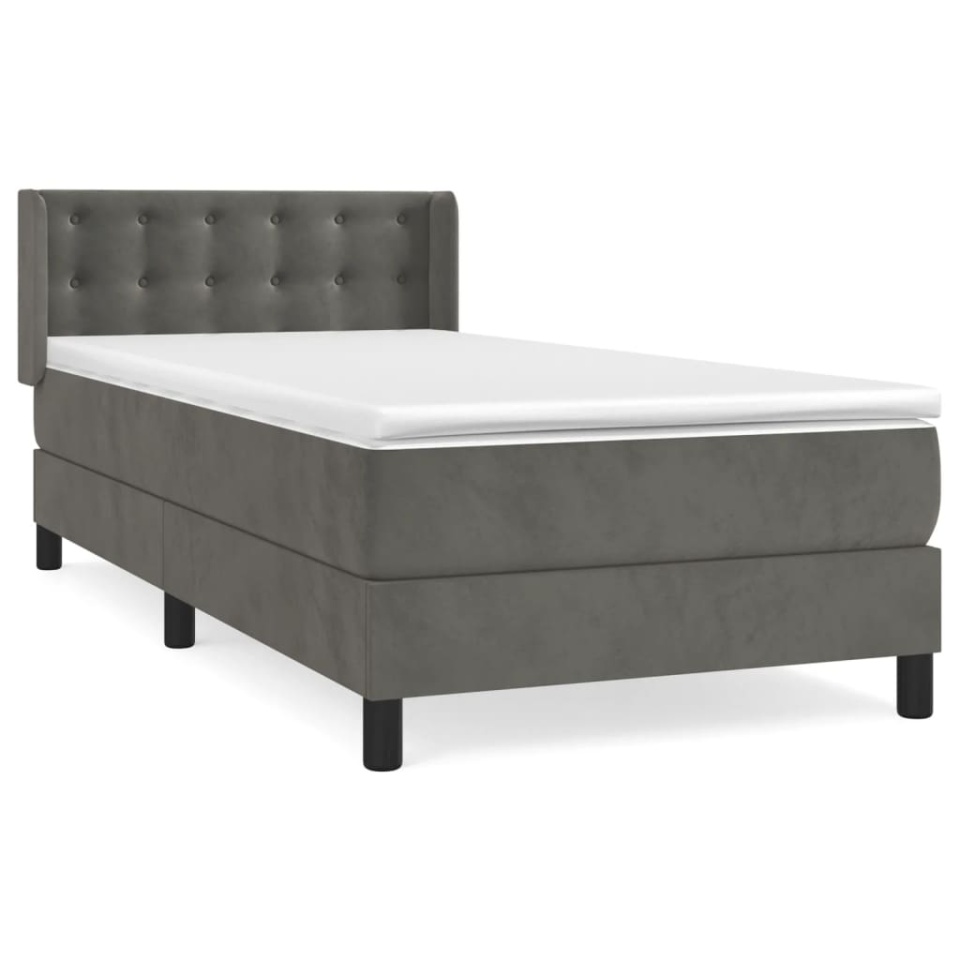 Pat box spring cu saltea, gri închis, 90x200 cm, catifea - 1 | YEO