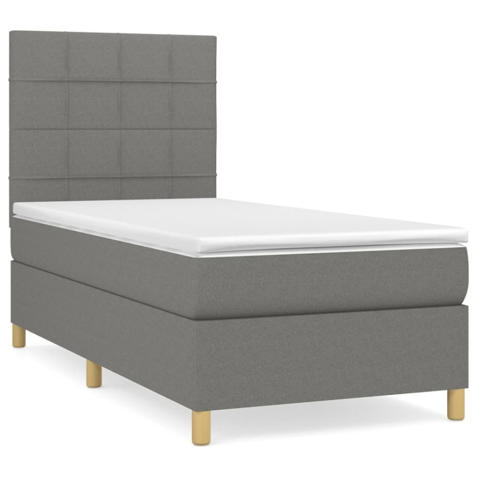 Pat box spring cu saltea, gri închis, 90x200 cm, textil - 1 | YEO