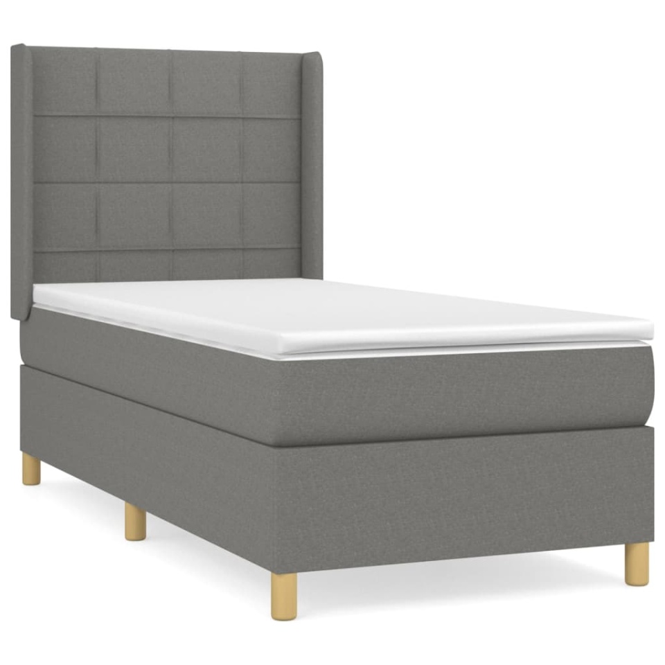 Pat box spring cu saltea, gri închis, 90x200 cm, textil - 1 | YEO