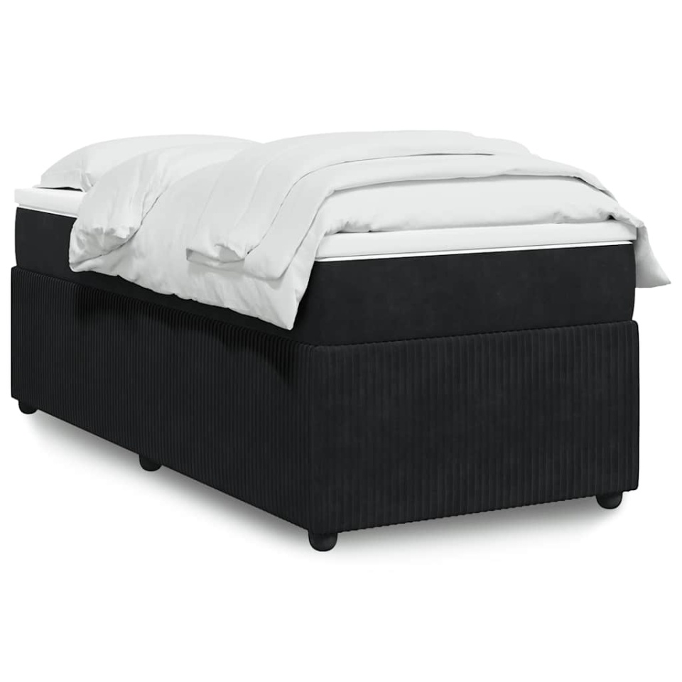 Pat box spring cu saltea, negru, 100x200 cm, catifea