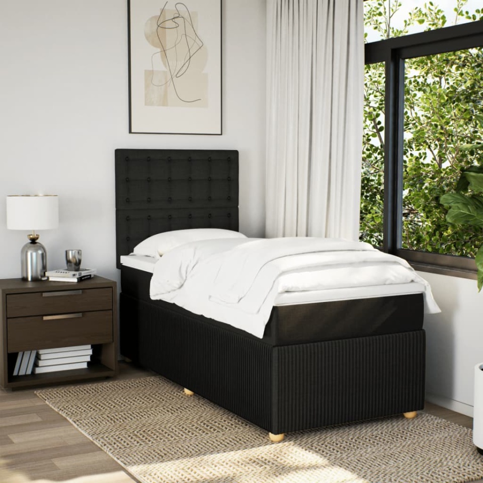 Pat box spring cu saltea, negru, 100x200 cm, textil - 3 | YEO