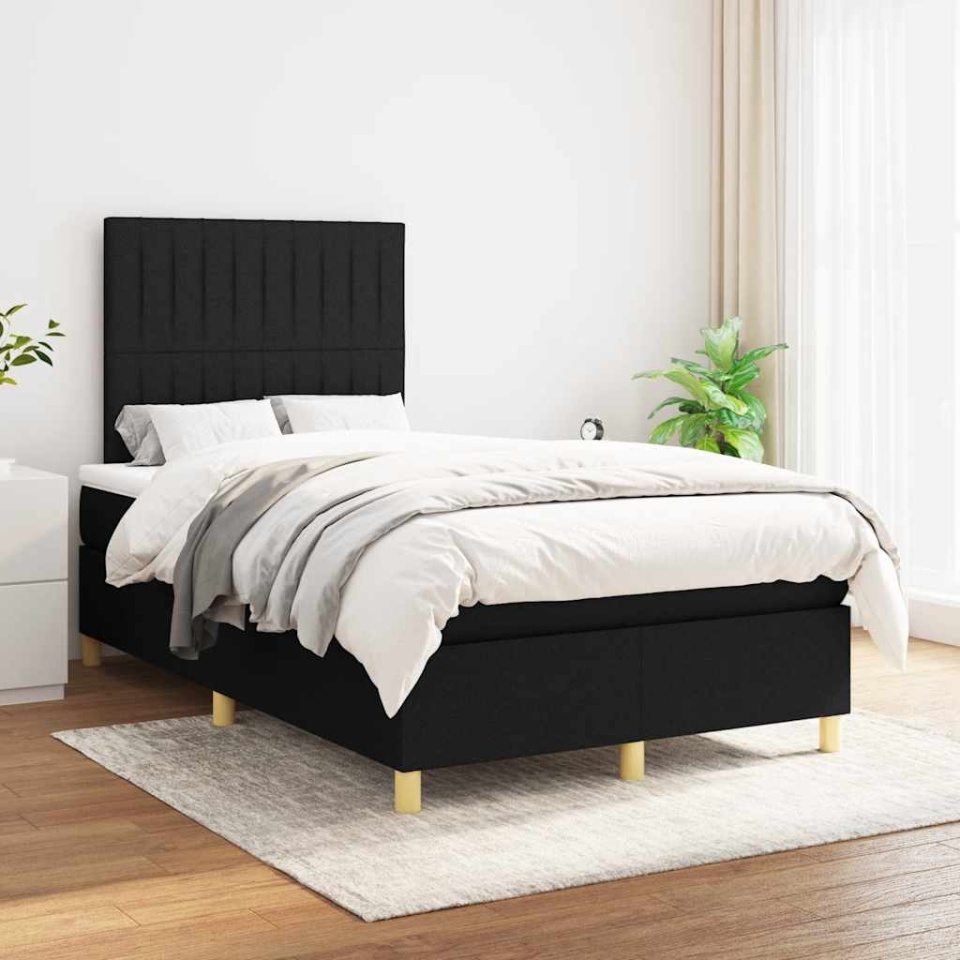 Pat box spring cu saltea, negru, 120x190 cm, catifea - 2 | YEO