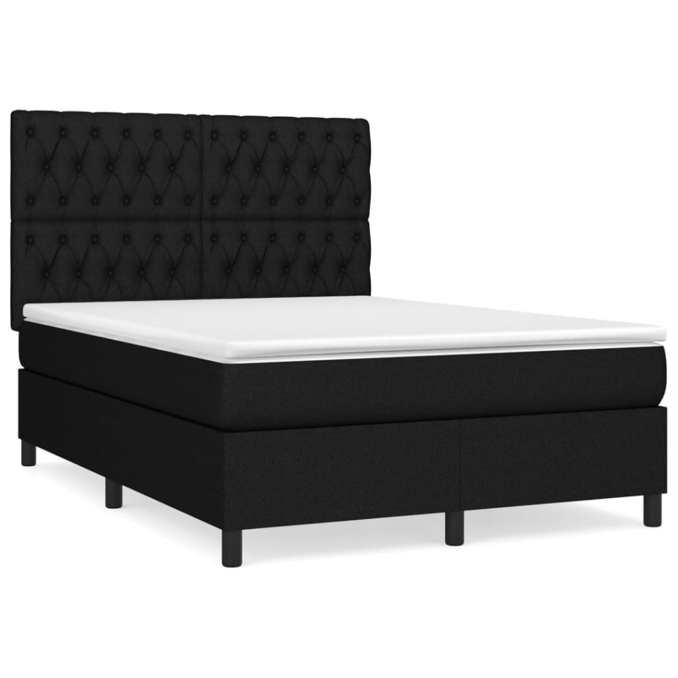 Pat box spring cu saltea, negru, 140x190 cm, textil - 1 | YEO