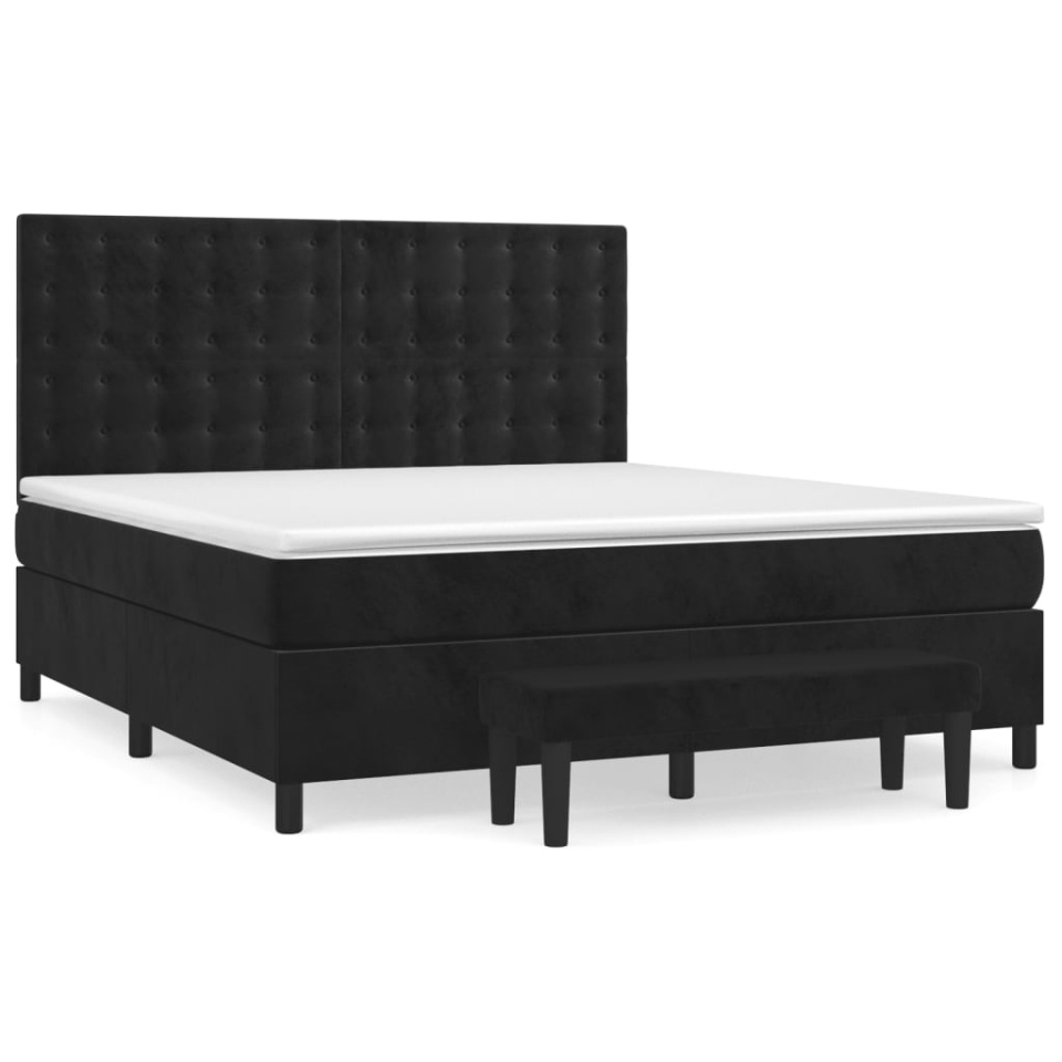 Pat box spring cu saltea, negru, 180x200 cm, catifea - 1 | YEO