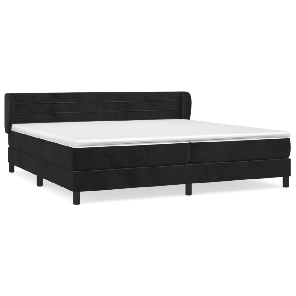Pat box spring cu saltea, negru, 200x200 cm, catifea - 1 | YEO