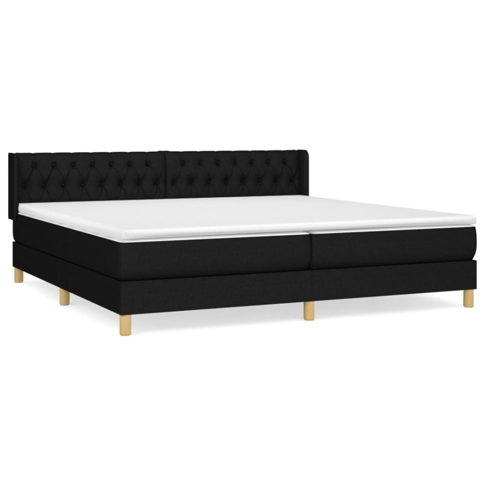 Pat box spring cu saltea, negru, 200x200 cm, textil - 1 | YEO