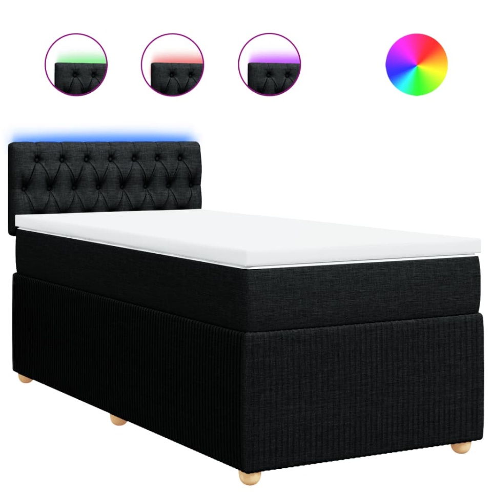 Pat box spring cu saltea, negru, 80x200 cm, textil - 1 | YEO