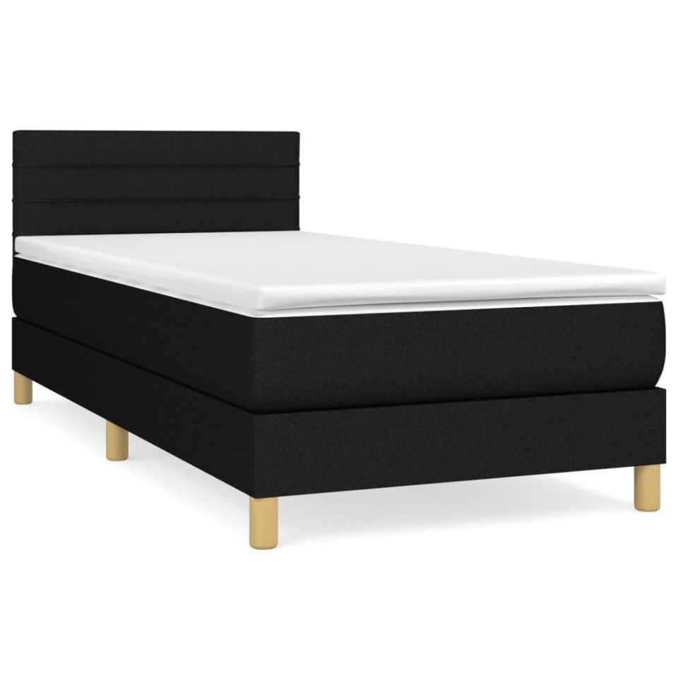 Pat box spring cu saltea, negru, 80x200 cm, textil - 1 | YEO