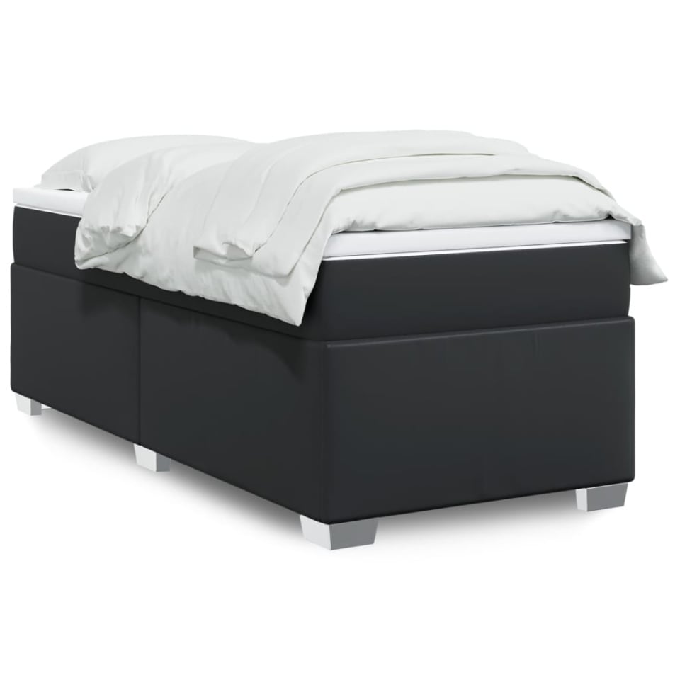 Pat box spring cu saltea, negru, 90x190 cm, piele ecologică