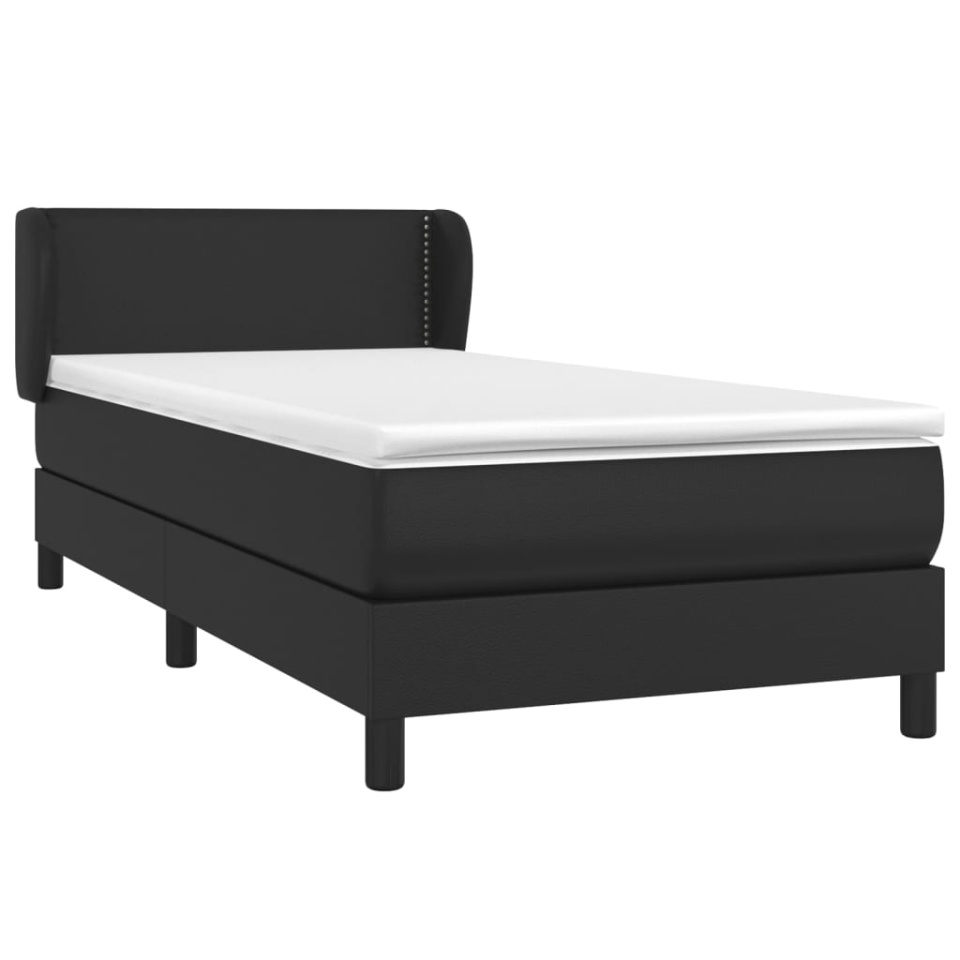 Pat box spring cu saltea, negru, 90x190 cm, piele ecologică - 2 | YEO
