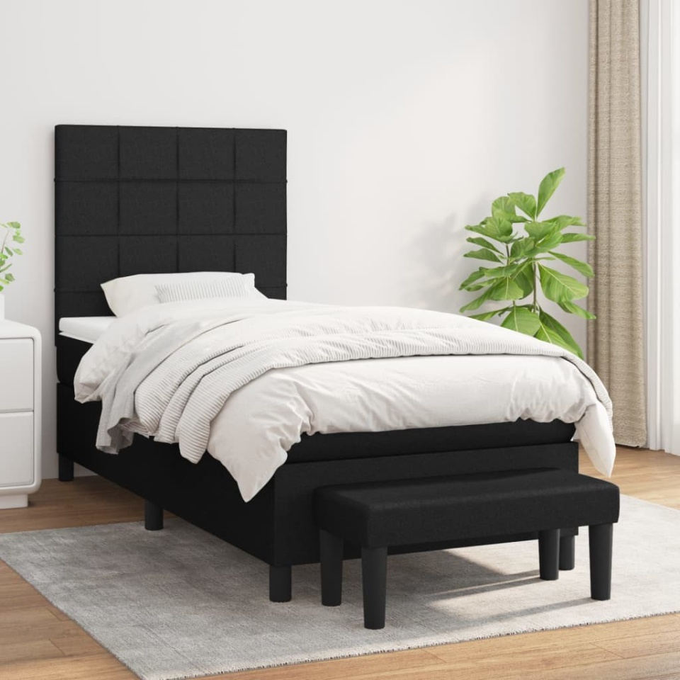 Pat box spring cu saltea, negru, 90x190 cm, textil