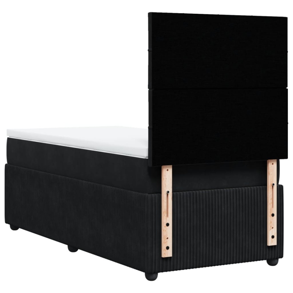 Pat box spring cu saltea, negru, 90x200 cm, catifea - 4 | YEO