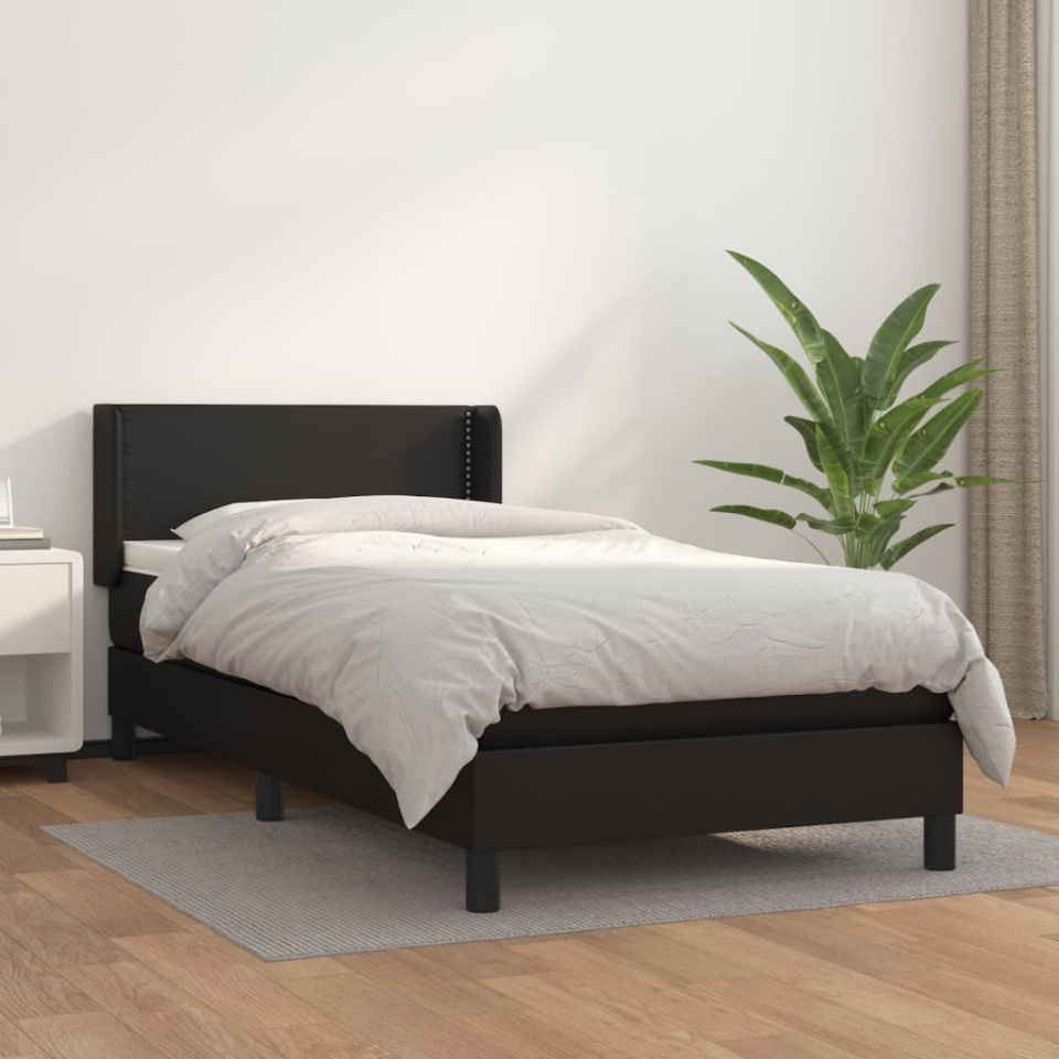 Pat box spring cu saltea, negru, 90x200 cm, piele ecologică