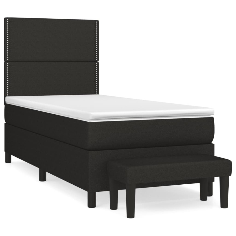 Pat box spring cu saltea, negru, 90x200 cm, textil - 1 | YEO