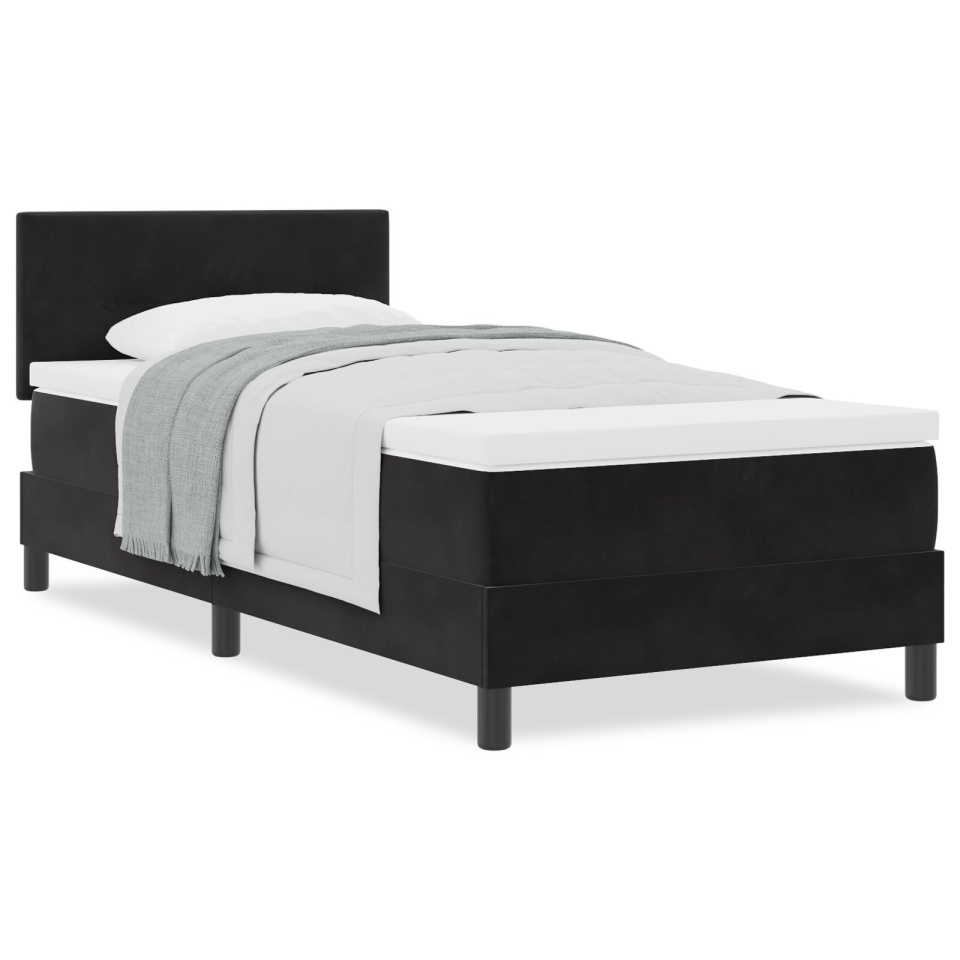 Pat box spring cu saltea, negru, single, catifea - 3 | YEO