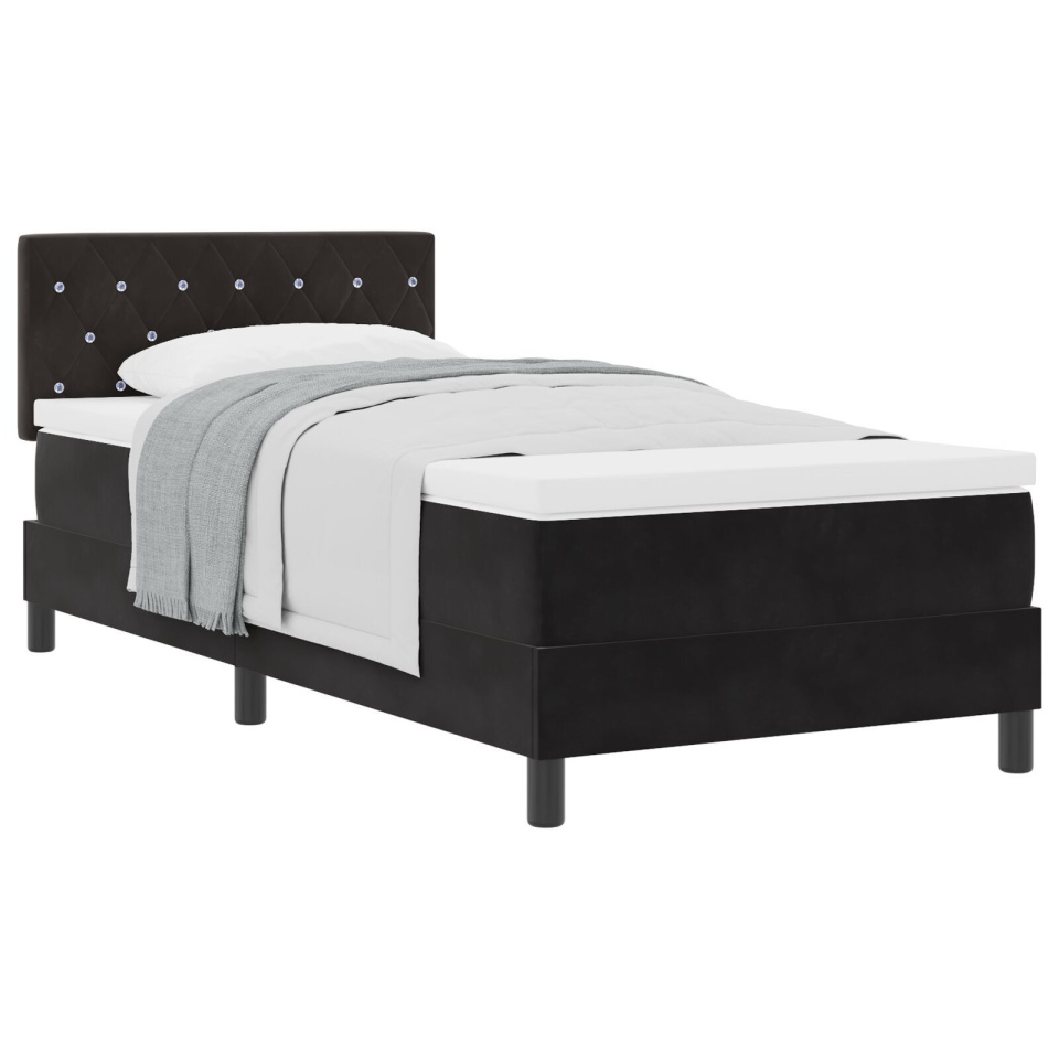 Pat box spring cu saltea, negru, single, catifea - 1 | YEO