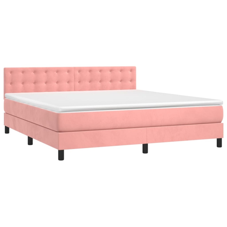 Pat box spring cu saltea, roz, 160x200 cm, catifea - 2 | YEO
