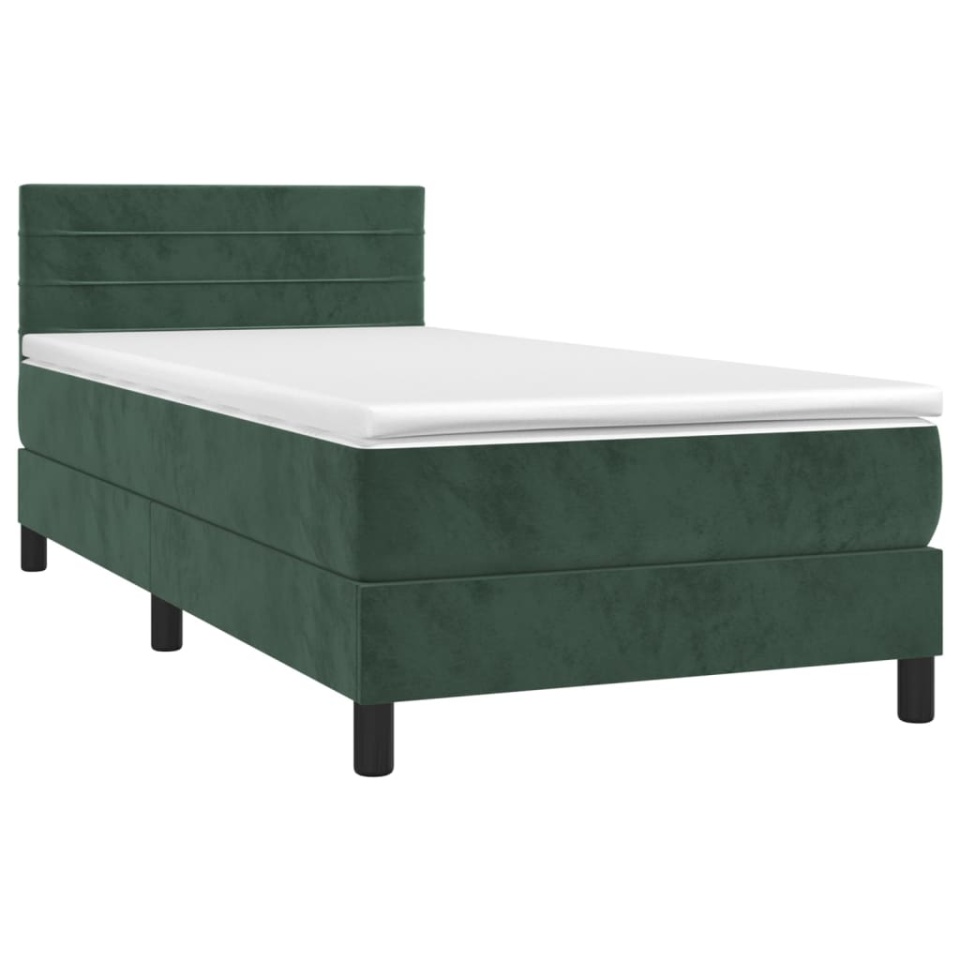 Pat box spring cu saltea, verde închis, 100x200 cm, catifea - 2 | YEO