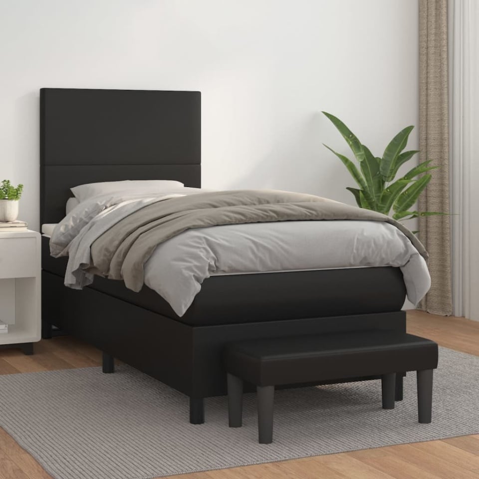 Pat continental cu saltea, negru, 80x200 cm, piele ecologică