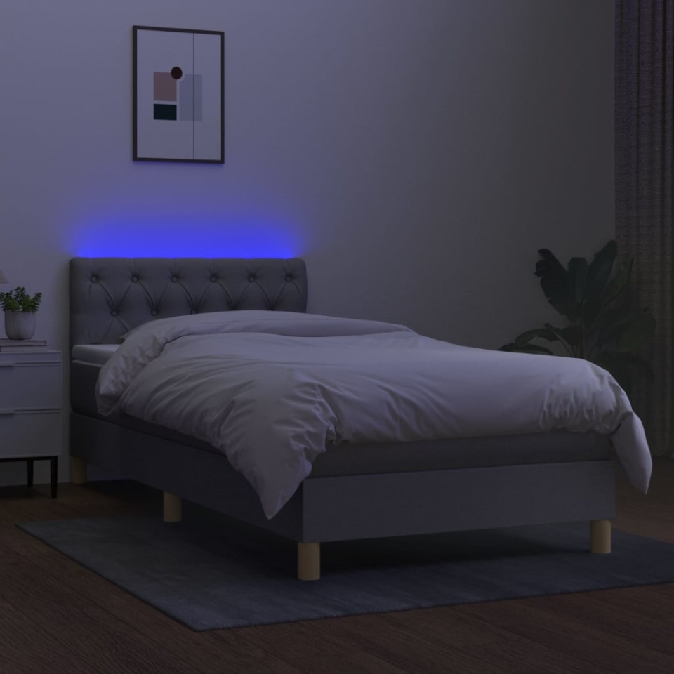 Pat cu arcuri, saltea și LED, gri deschis, 80x200 cm, textil - 3 | YEO