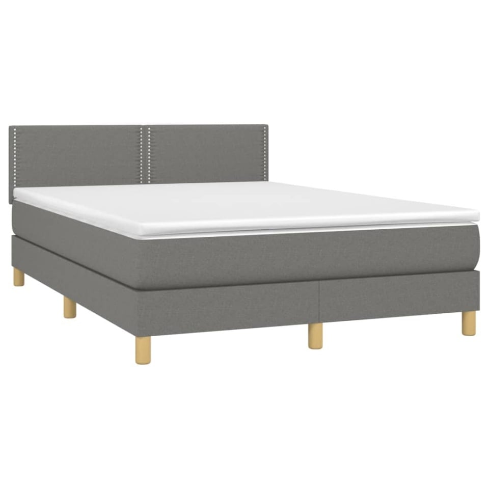 Pat cu arcuri, saltea și LED, gri închis, 140x190 cm, textil - 3 | YEO