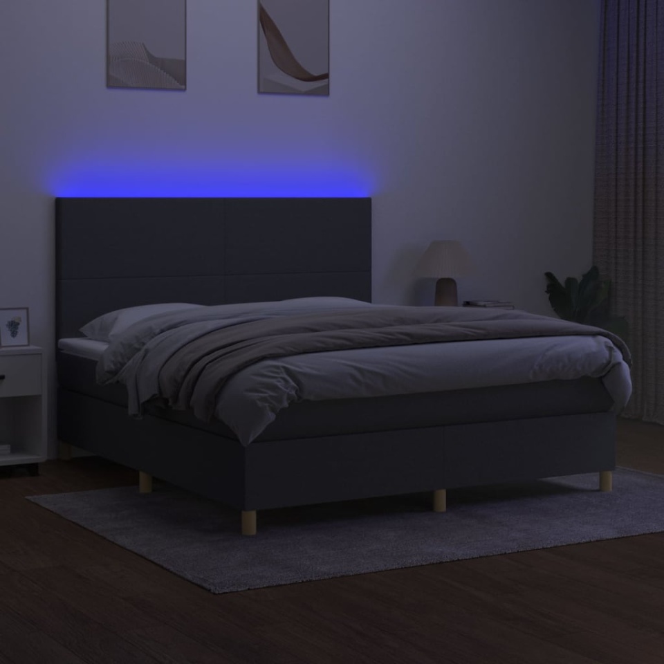 Pat cu arcuri, saltea și LED, gri închis, 180x200 cm, textil - 3 | YEO