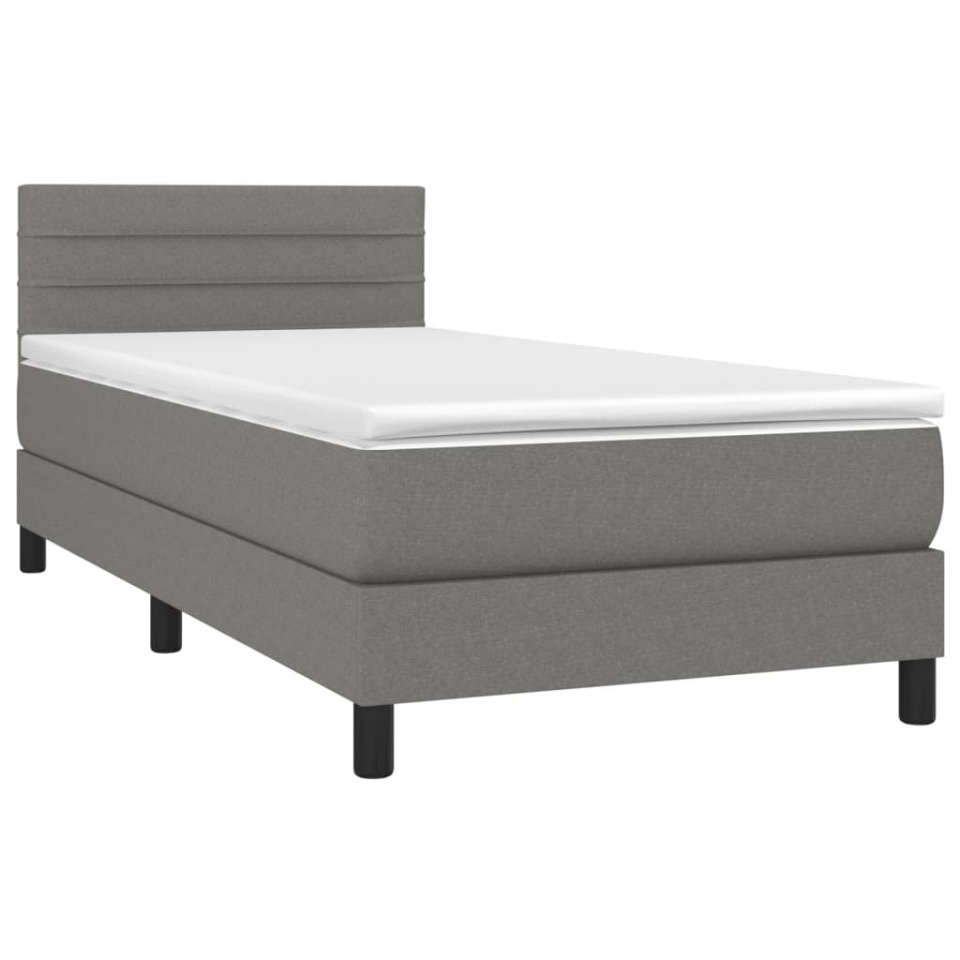 Pat cu arcuri, saltea și LED, gri închis, 90x190 cm, textil - 2 | YEO