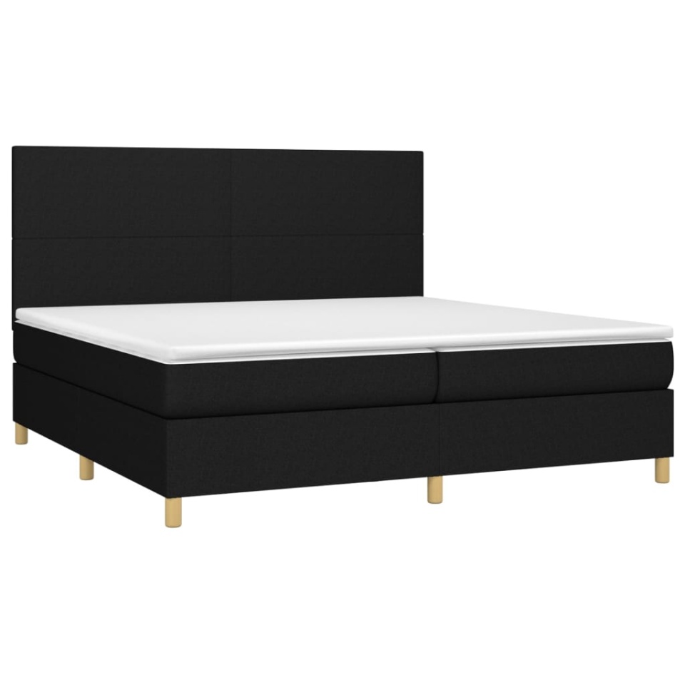 Pat cu arcuri, saltea și LED, negru, 200x200 cm, textil - 2 | YEO