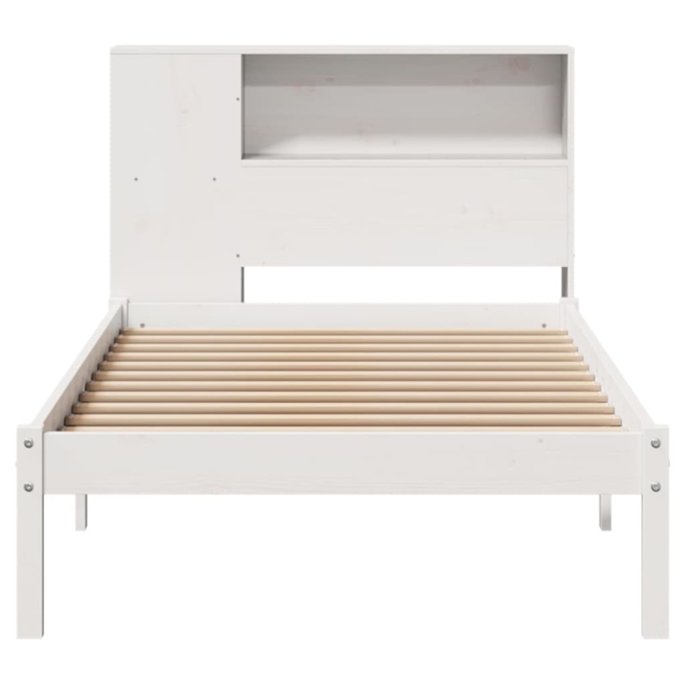 Pat cu bibliotecă fără saltea, alb, 100x200 cm, lemn masiv pin - 3 | YEO