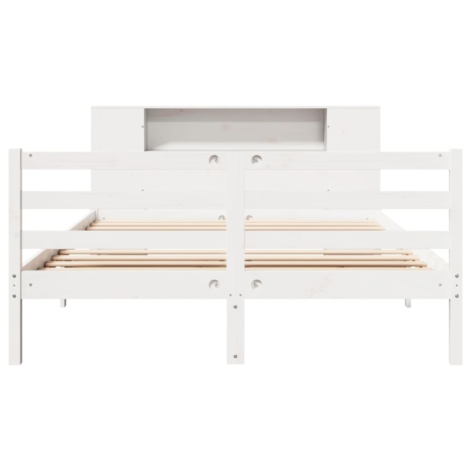 Pat cu bibliotecă fără saltea, alb, 140x190 cm, lemn masiv pin - 3 | YEO