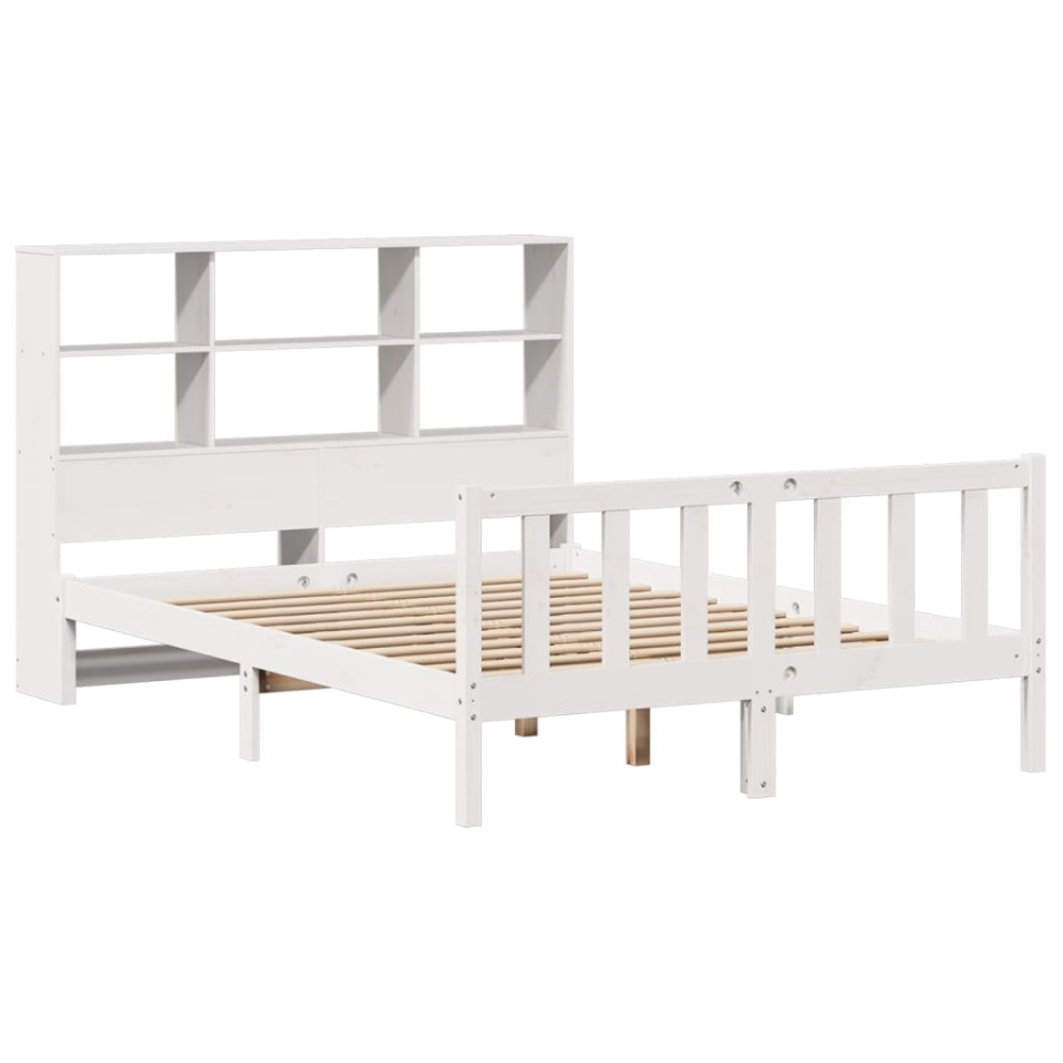 Pat cu bibliotecă fără saltea, alb, 140x190 cm, lemn masiv pin - 2 | YEO