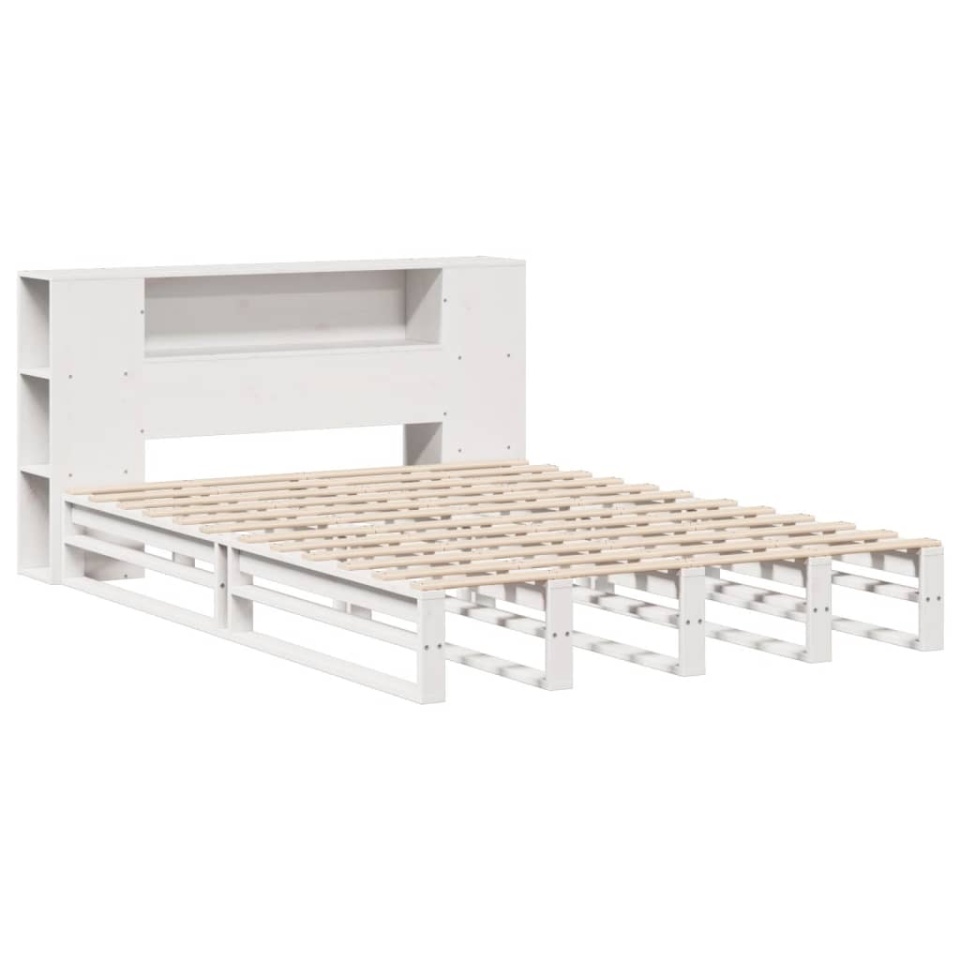 Pat cu bibliotecă fără saltea, alb, 140x200 cm, lemn masiv - 2 | YEO