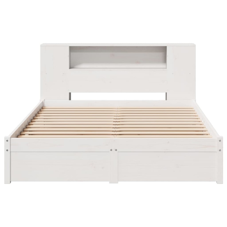 Pat cu bibliotecă fără saltea, alb, 150x200 cm, lemn masiv pin - 3 | YEO