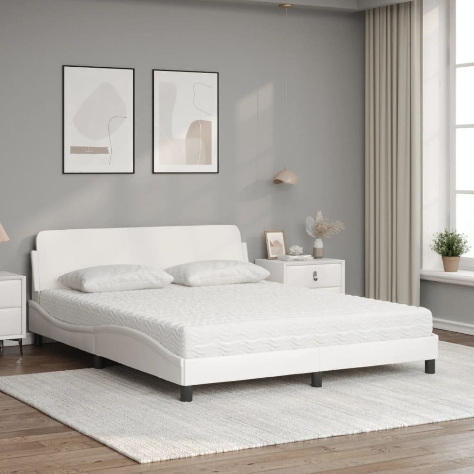 Pat cu saltea, alb, 160x200 cm, piele ecologică - 2 | YEO