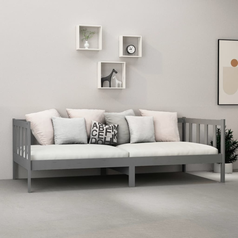 Pat de zi cu saltea, gri, 90x200 cm, lemn masiv de pin - 2 | YEO