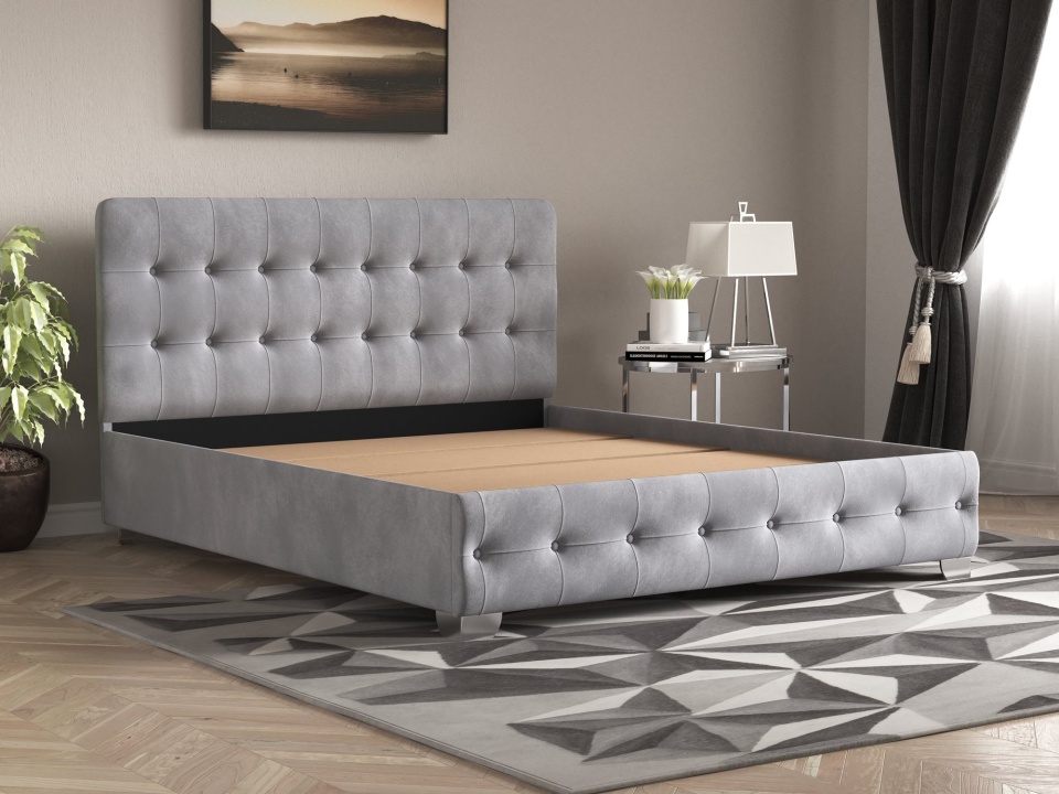Pat Napoli tapitat, 160x200 cm, culoare gri deschis, somiera din PAL - 1 | YEO