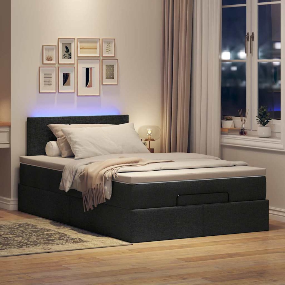 Pat otoman cu saltea negru 120x200 cm stofa - 2 | YEO