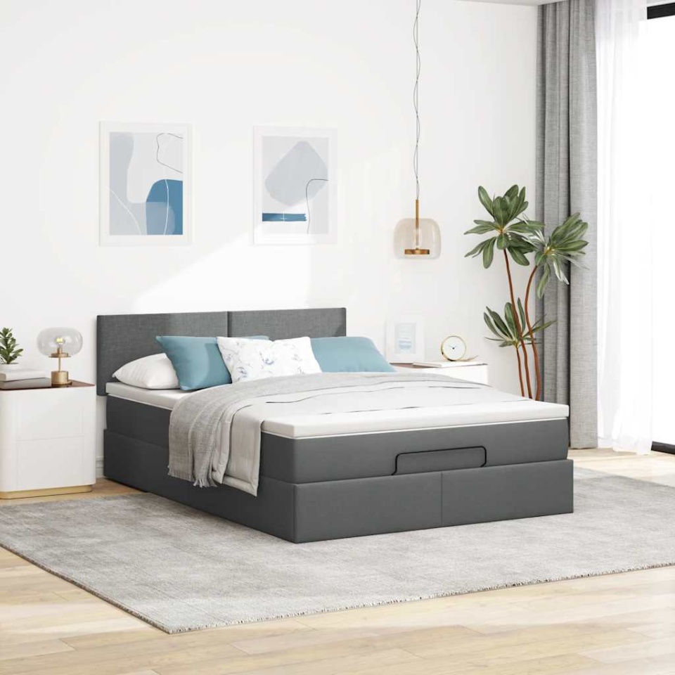 Pat otoman cu saltea țesătură gri închis 140x200 cm - 2 | YEO