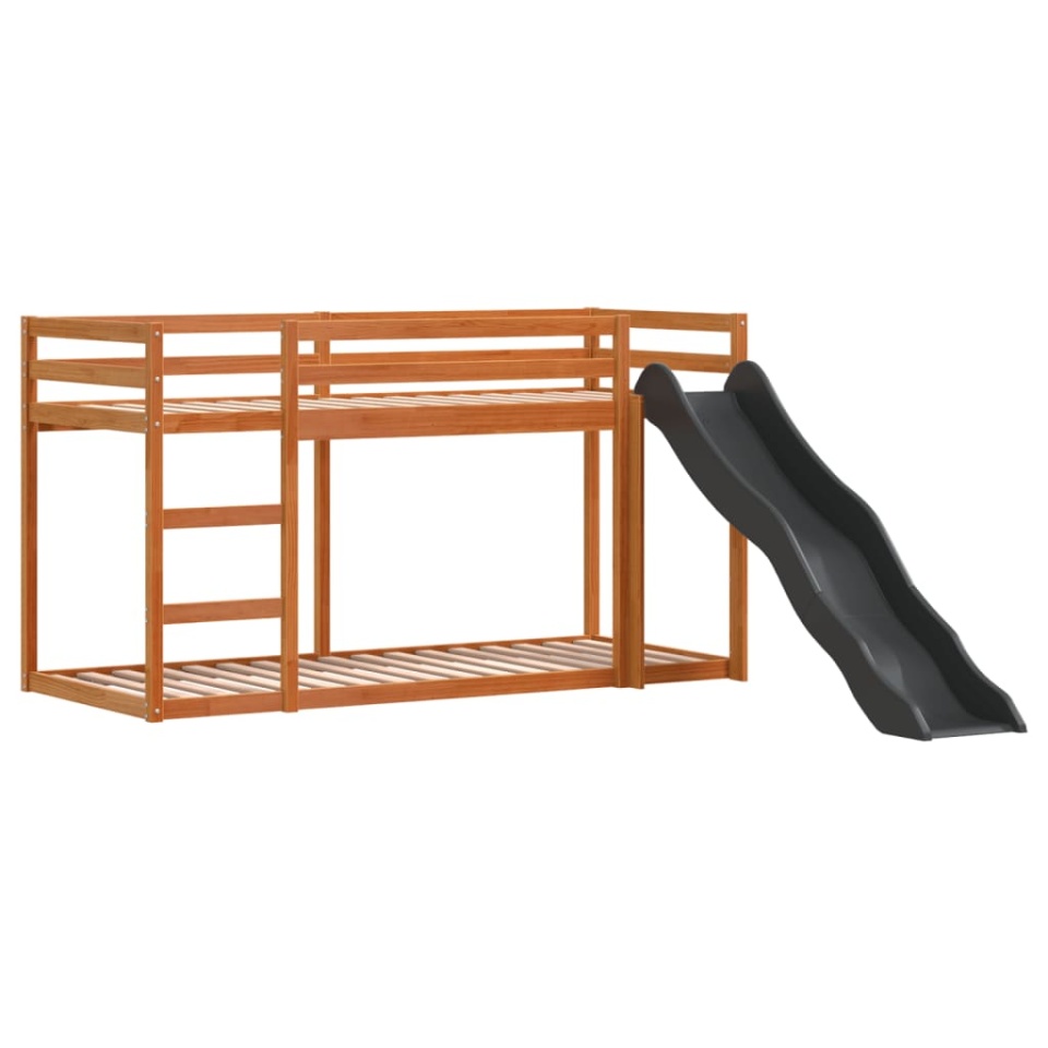 Pat supraetajat cu tobogan/scară maro 90x200 cm, lemn masiv pin - 3 | YEO