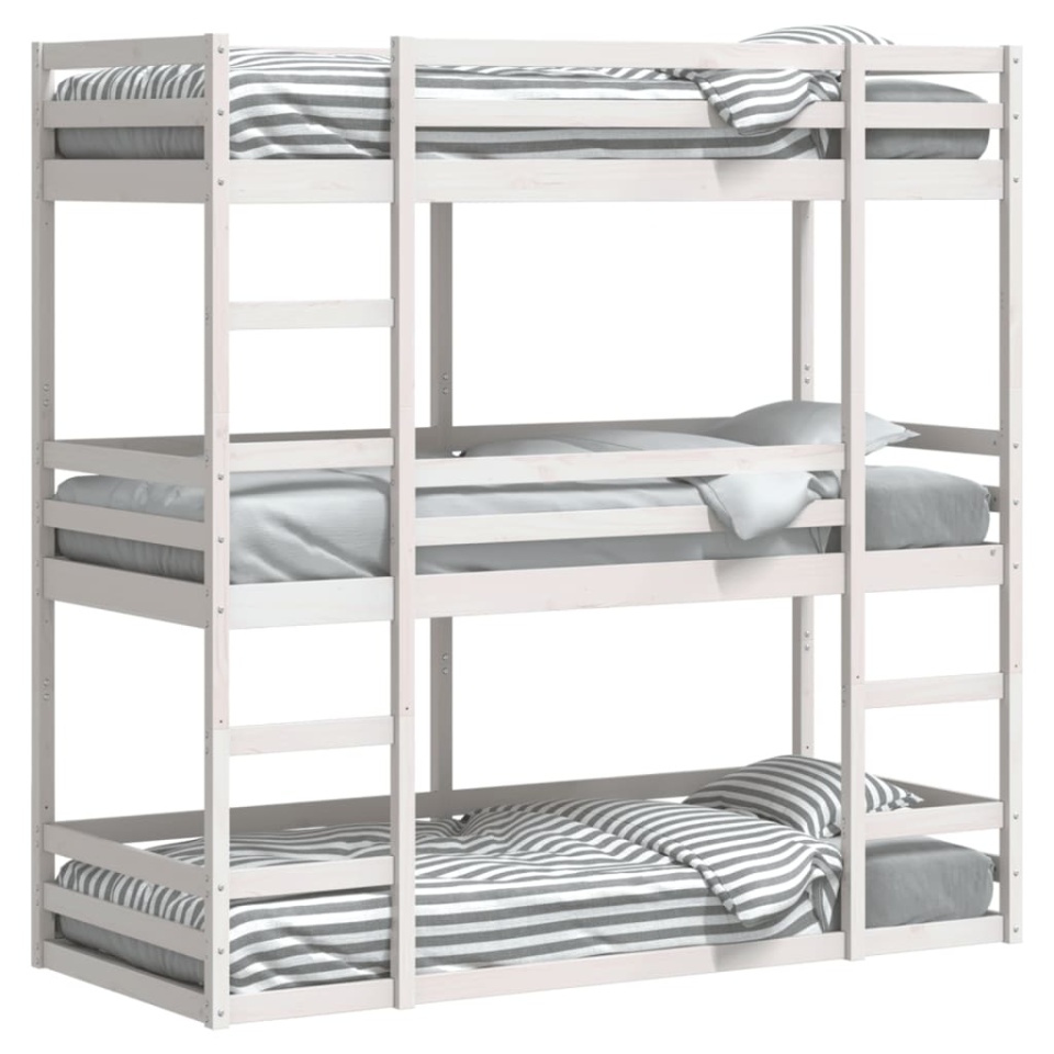 Pat supraetajat triplu, alb, 75x190 cm, lemn masiv de pin - 3 | YEO