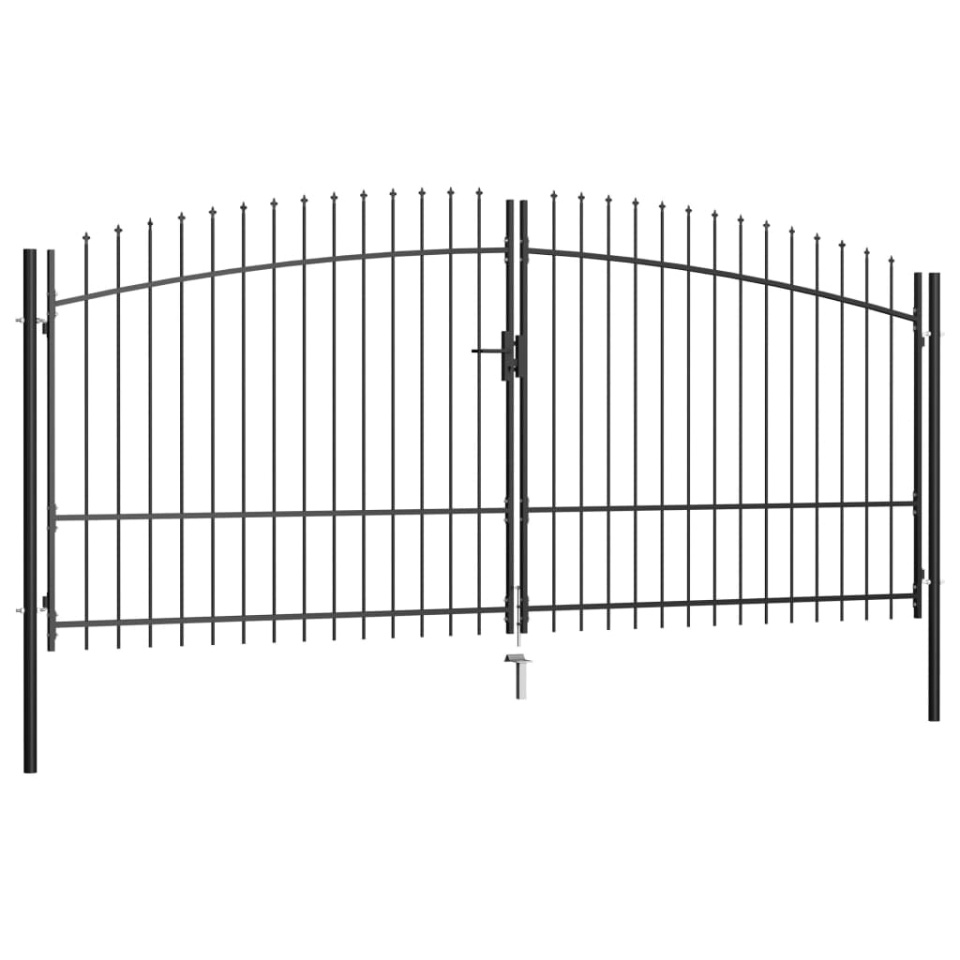 Poartă de gard cu două uși, cu vârfuri de suliță, 400 x 225 cm - 1 | YEO