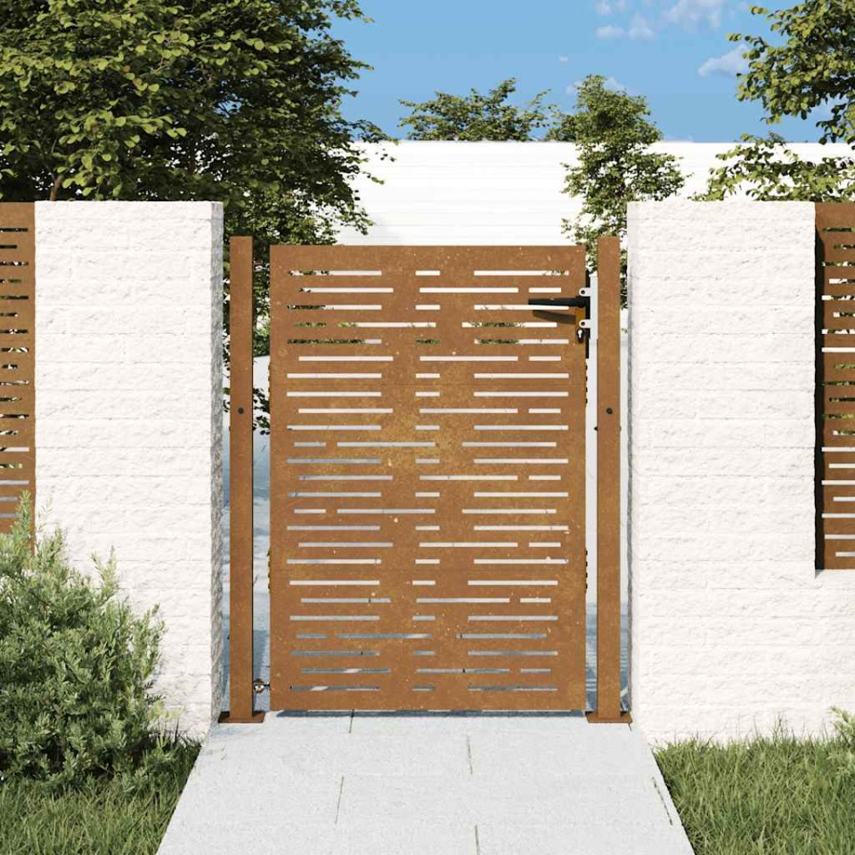 Poartă pentru grădină, 105x155 cm, oțel corten, dreptunghiuri