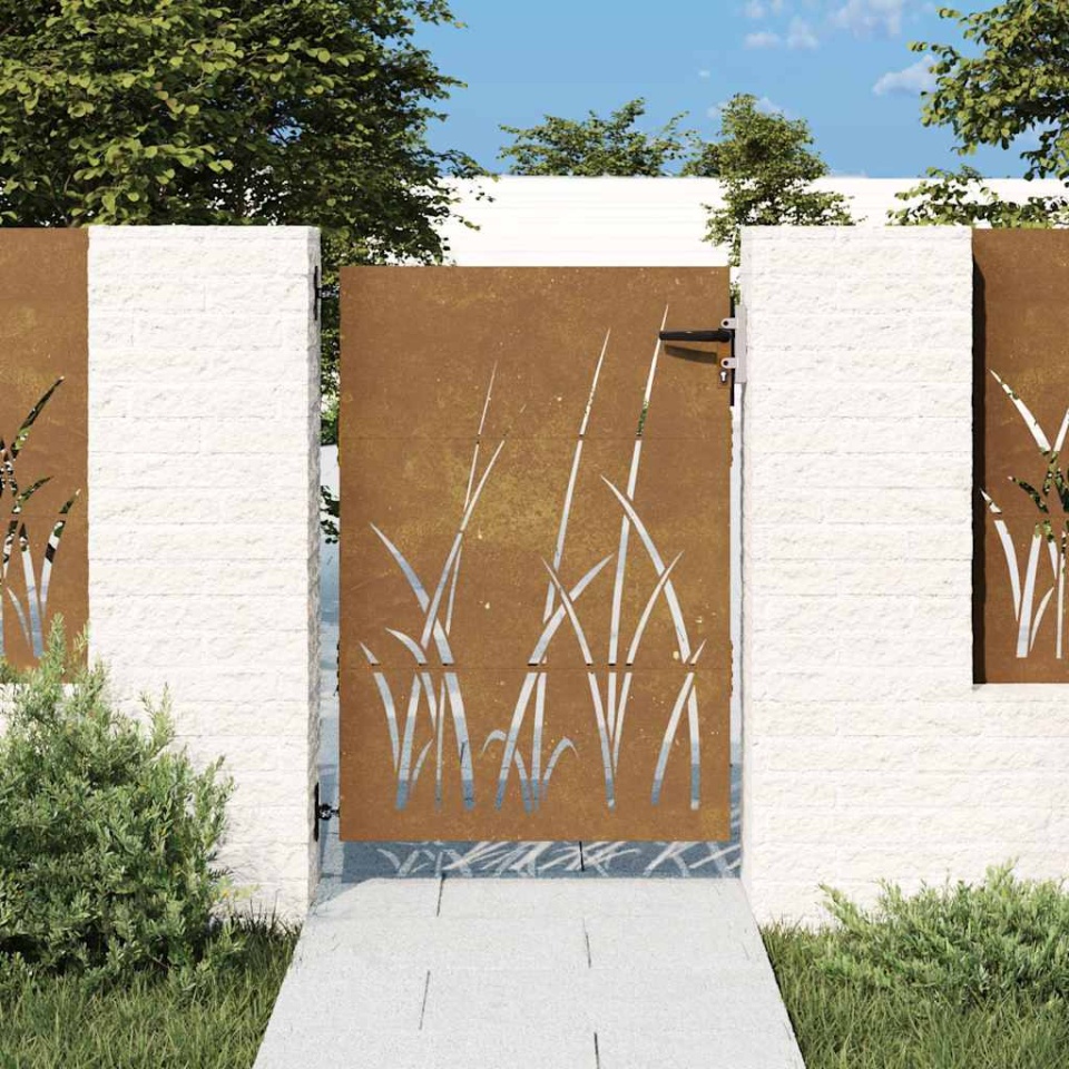 Poartă pentru grădină, 85x125 cm, oțel corten, model iarbă