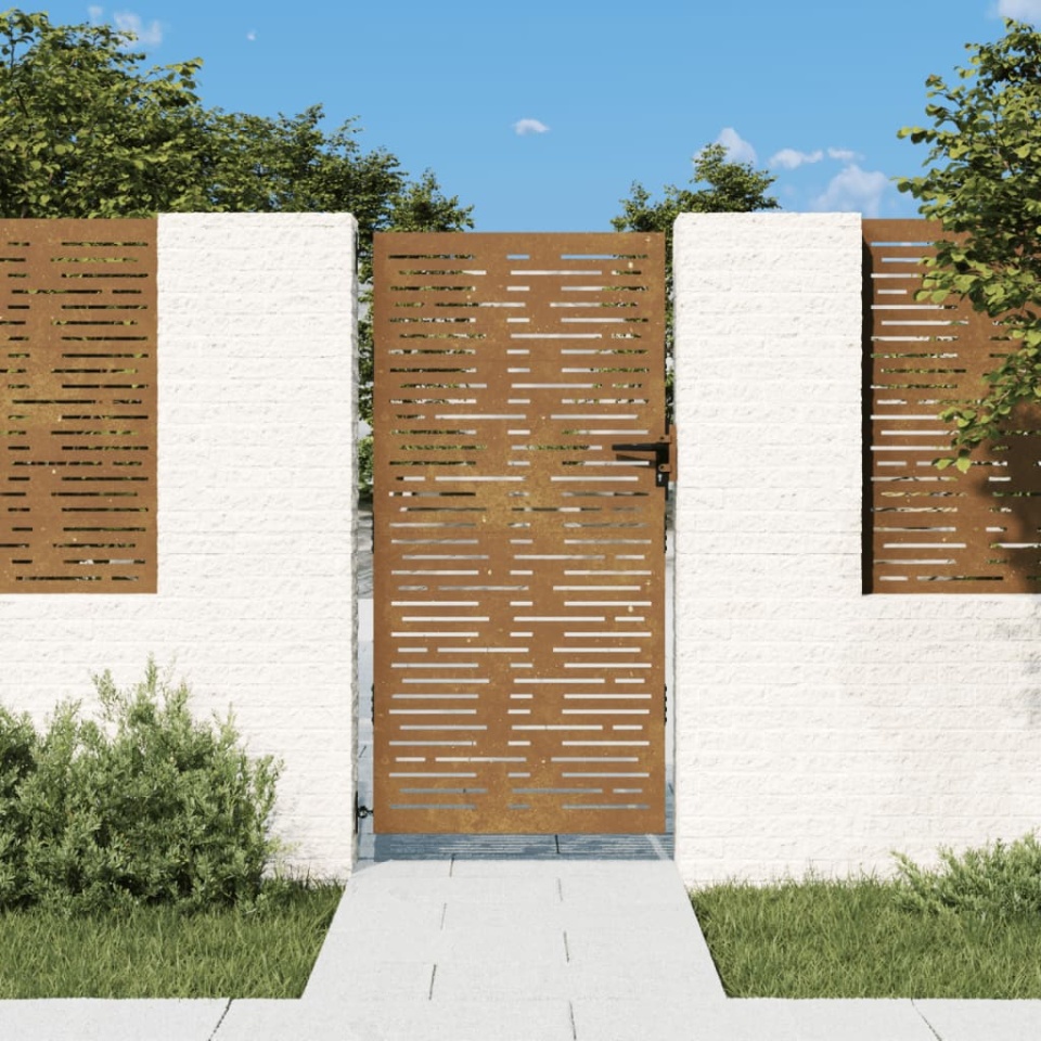 Poartă pentru grădină, 85x175 cm, oțel corten, dreptunghiuri